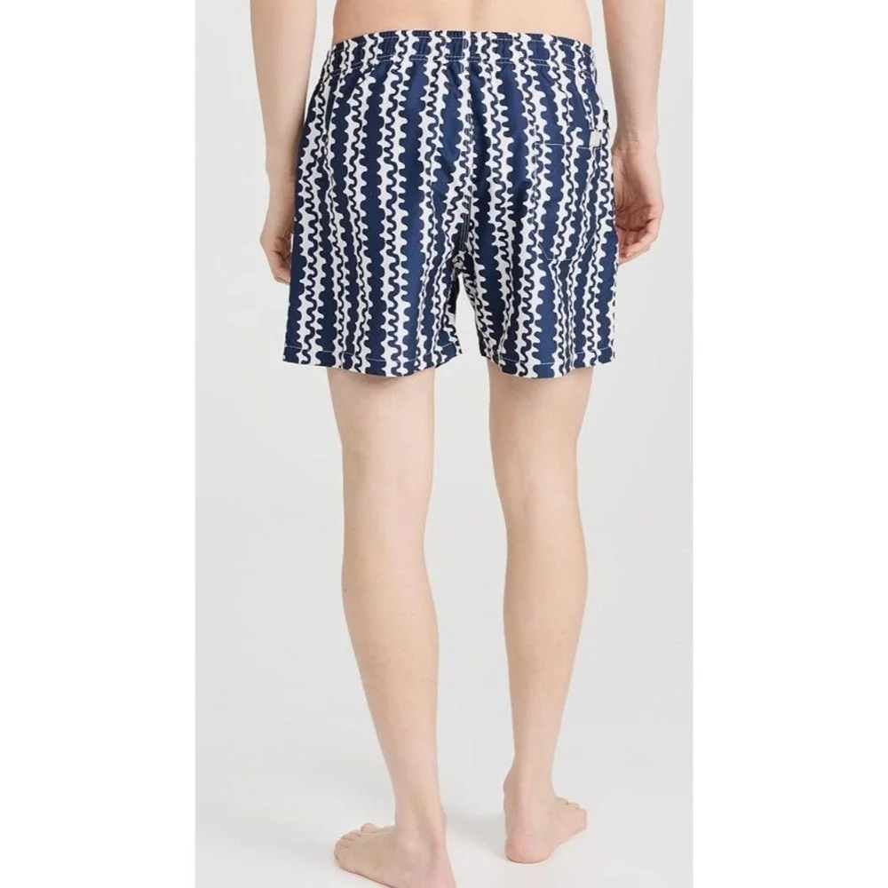 J.Crew Mens 5 Inch Inseam Flex‎ Swim Trunks Navy Wavy Stripe XL BW492 NEW $80
